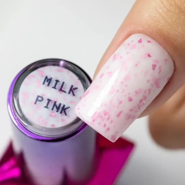 Base rubber FLAKES MILK&PINK Hemafree Mollylac 10gr, unghie Allepaznokcie, BASI & TOP unghie.