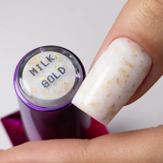 Base rubber FLAKES MILK&GOLD Hemafree Mollylac 10gr, unghie Allepaznokcie, BASI & TOP unghie.