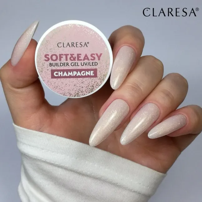 Gel costruttore Soft & Easy SHIMMERY CHAMPAGNE Claresa 45 gr, unghie CLARESA, GEL COSTRUTTORI unghie.