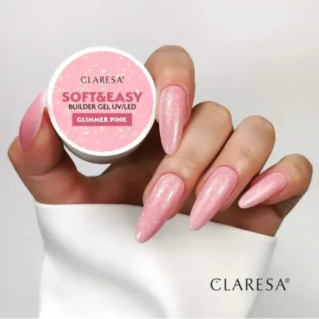 Gel costruttore Soft & Easy GLIMMER PINK Claresa 45 gr, unghie CLARESA, GEL COSTRUTTORI unghie.