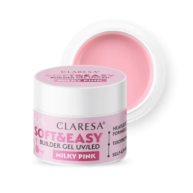 Gel costruttore Soft & Easy MILKY PINK Claresa 45 gr, unghie CLARESA, GEL COSTRUTTORI unghie.