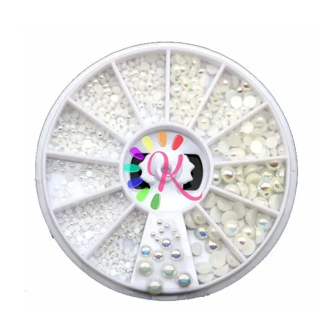 Ruota mezze perle bianche varie misure 600 pz, unghie Altro, RUOTE unghie.