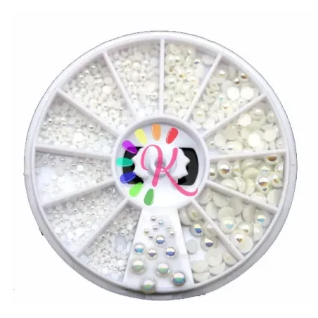 Ruota mezze perle bianche varie misure 600 pz, unghie Altro, RUOTE unghie.
