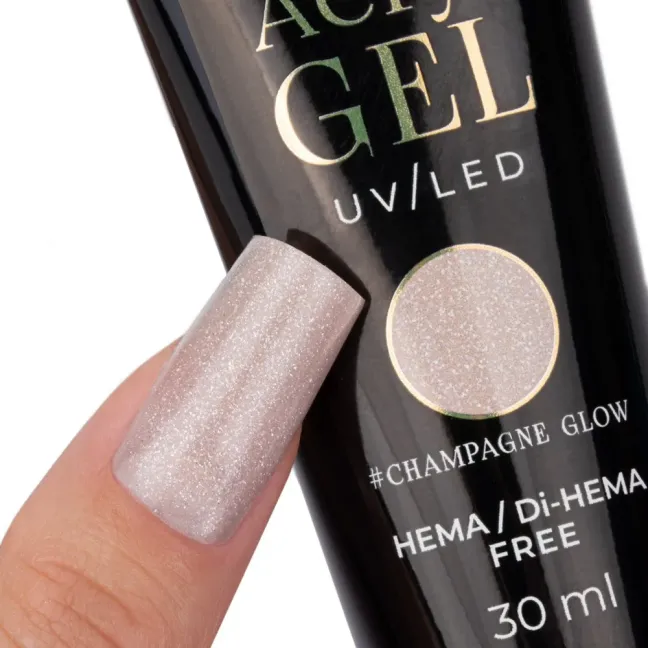 Polygel CHAMPAGNE GLOW Acrygel cover gitter Mollynails Hemafree 30 ml