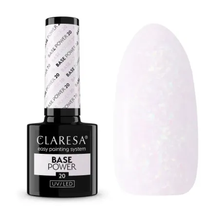 BASE POWER 20 Basecoat ibrida con primer bianco latte glitter Claresa
