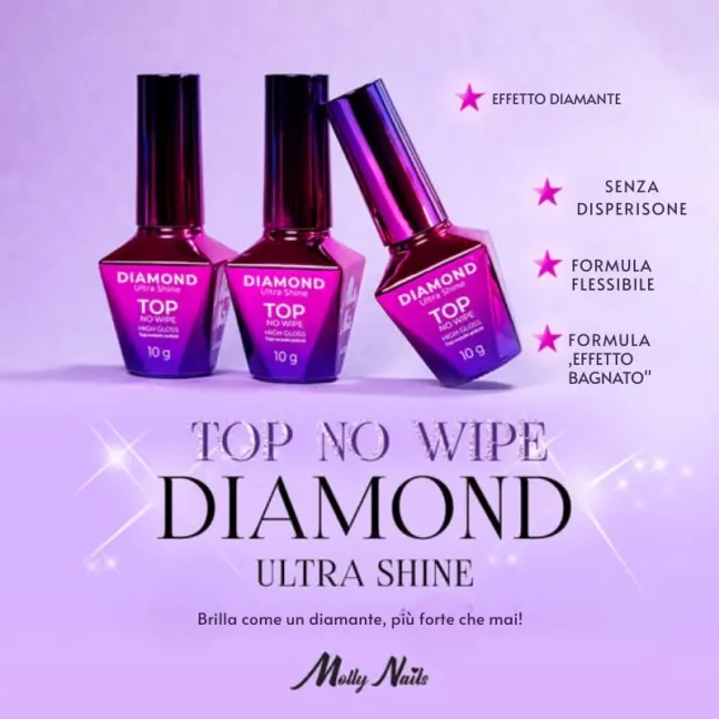 DIAMOND ULTRA SHINE 10ml Finish topcoat no wipe senza dispersione Mollynails