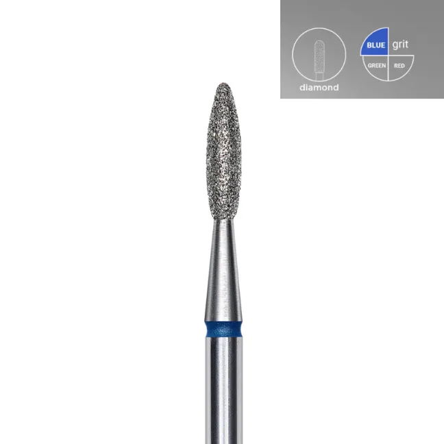 Punta fresa cuticole, forma fiamma arrotondata medium, in diamante FA10B021/8 Staleks