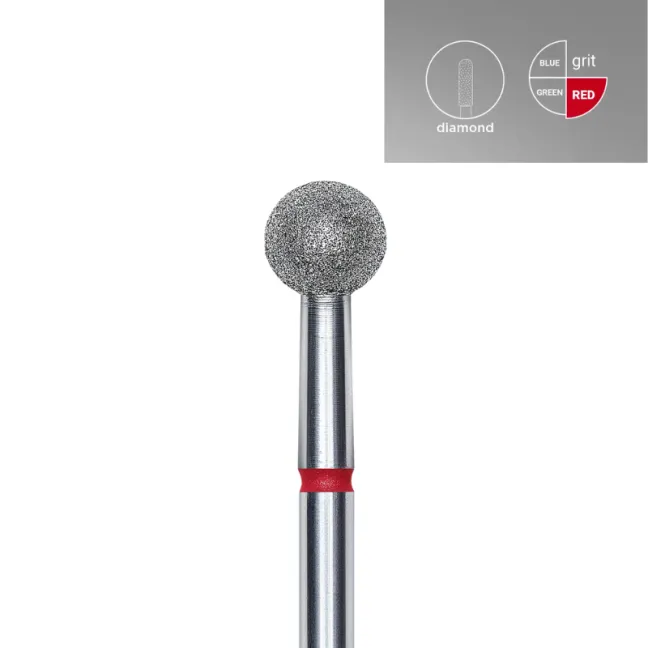 Punta fresa cuticole, forma sfera grande rossa, in diamante FA01R050 Staleks