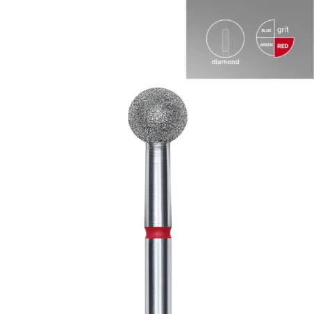 Punta fresa cuticole, forma sfera grande rossa, in diamante FA01R050 Staleks