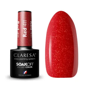 RED 411 Semipermanente Polish soakoff glitter rosso Claresa 5 gr