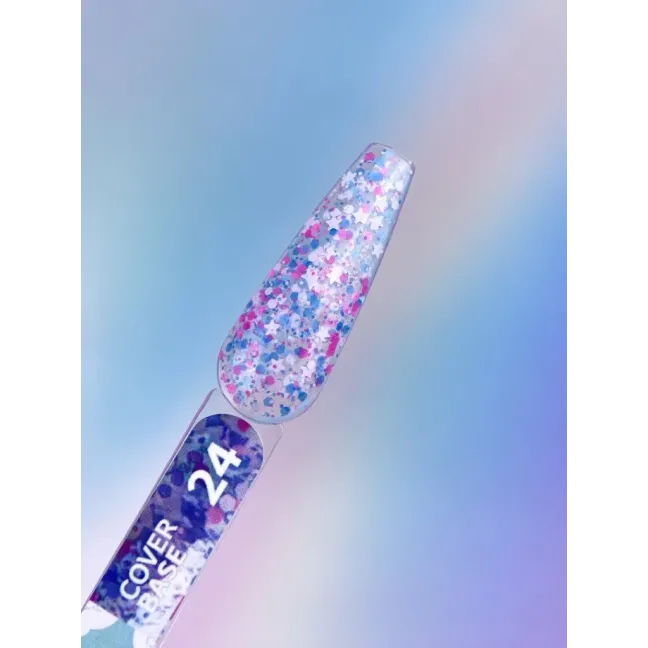 BASE COVER 24 YouAreCute 5ml - Base soak-off paillette stelline blu