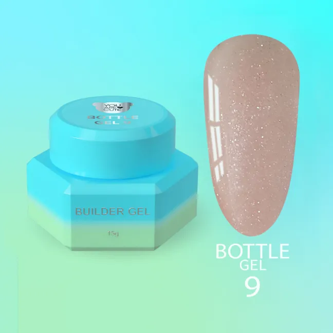 BOTTLE GEL 9 YouAreCute 15ml – Acrygel liquido beige glitter builder per Rinforzo e allungamento