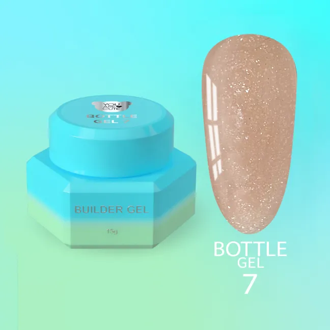 BOTTLE GEL 7 YouAreCute 15ml – Acrygel liquido beige glitter builder per Rinforzo e allungamento