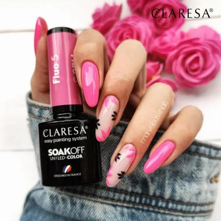 FLUO 5 Claresa 5ml - Semipermanente Polish soakoff rosa fluo Claresa 5 gr