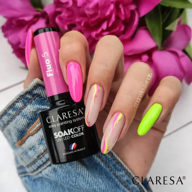 FLUO 5 Claresa 5ml - Semipermanente Polish soakoff rosa fluo Claresa 5 gr