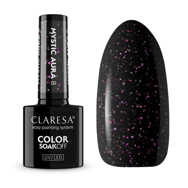 MYSTIC AURA 8 Claresa 5ml - Semipermanente Polish soakoff nero glitter5gr