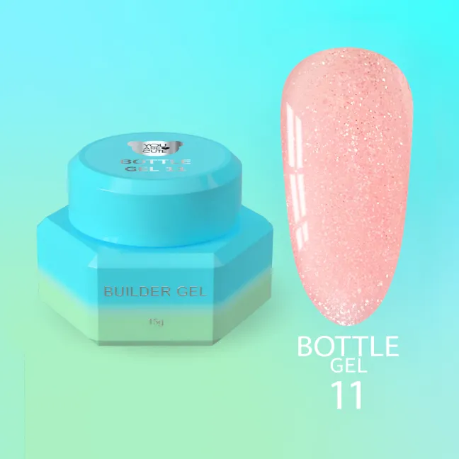 BOTTLE GEL 11 YouAreCute 15ml – Acrygel liquido rosa glitter builder per Rinforzo e allungamento
