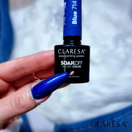 BLUE 714 Claresa 5ml - Semipermanente blu glitter Polish soakoff