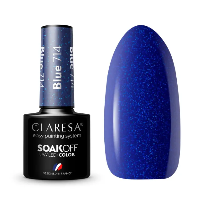 BLUE 714 Claresa 5ml - Semipermanente blu glitter Polish soakoff