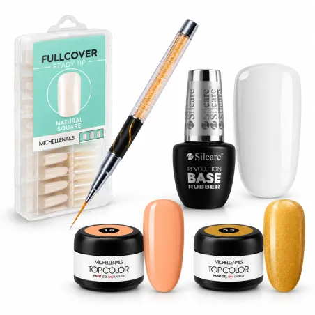 Kit Ricostruzione Express – Full Cover Tip + Rubber Base + 2 Paint Gel Michellenails + Liner