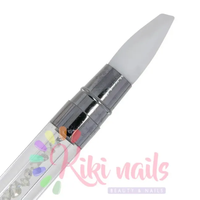 Pennello silicone doppia punta con strass bianchi, unghie Allepaznokcie, PENNELLI unghie.