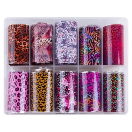Scatola Set 10 Transfert Foil ANIMALIER, vari design, unghie Allepaznokcie, OUTLET unghie.