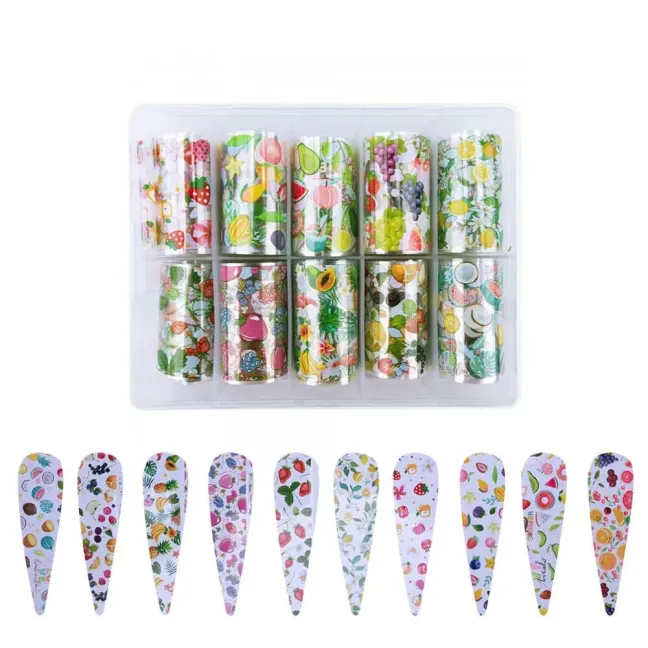 Scatola Set 10 Transfert Foil FRUIT, vari design, unghie Allepaznokcie, OUTLET unghie.