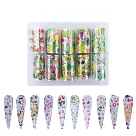 Scatola Set 10 Transfert Foil FRUIT, vari design, unghie Allepaznokcie, OUTLET unghie.