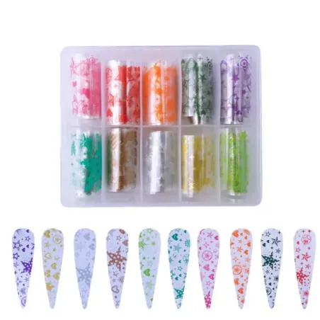Scatola Set 10 Transfert Foil STARS, vari design, unghie Allepaznokcie, OUTLET unghie.