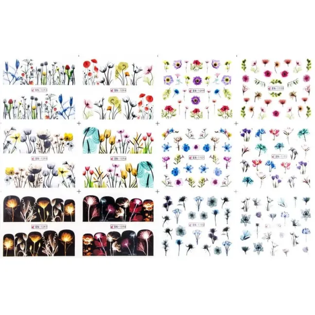 Foglio 12 Water decal tema FIORI, unghie Altro, OUTLET unghie.