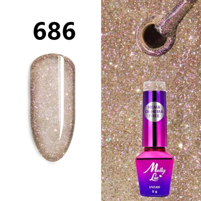 Semipermanente MOLLYLAC SHOCKING SHINE Hema/di-Hema free Allepaznokcie 5 ml, unghie Allepaznokcie, SEMIPERMANENTI unghie.