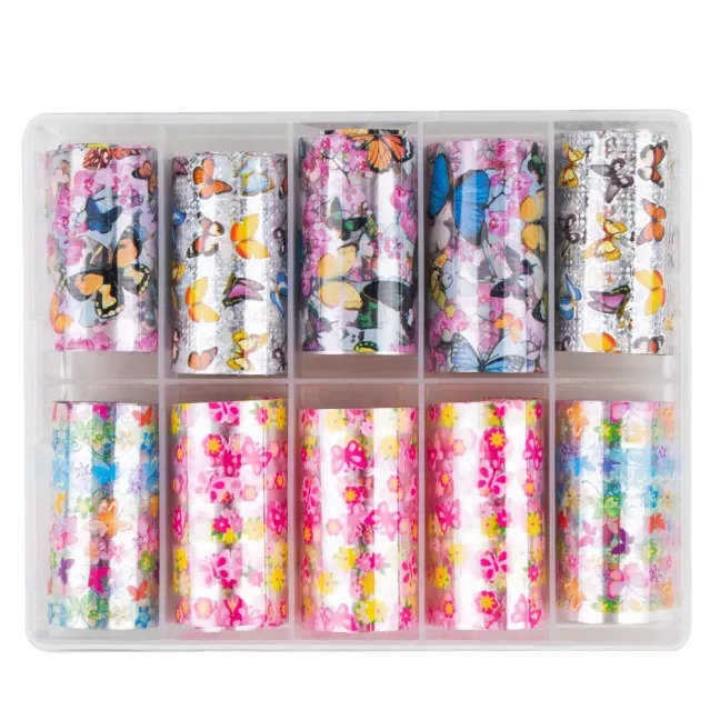 Scatola Set 10 Transfert Foil BUTTERFLY2, vari design, unghie Allepaznokcie, OUTLET unghie.