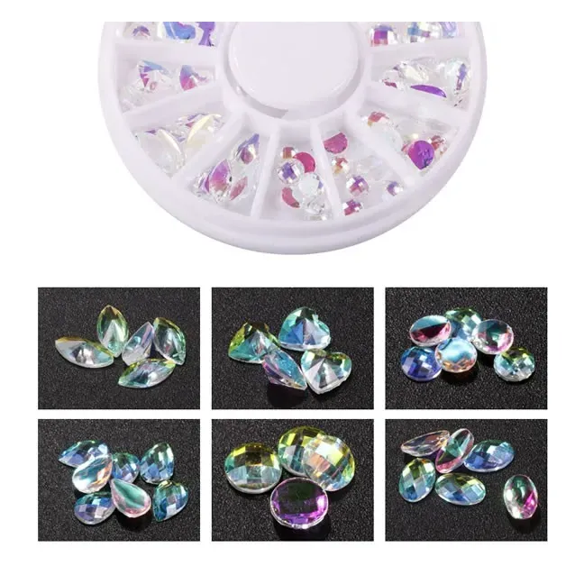 Ruota 100 Swarosky gioiello boreali, 6 design, 100 pz, unghie Altro, RUOTE unghie.