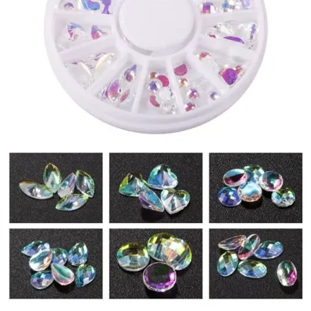 Ruota 100 Swarosky gioiello boreali, 6 design, 100 pz, unghie Altro, RUOTE unghie.