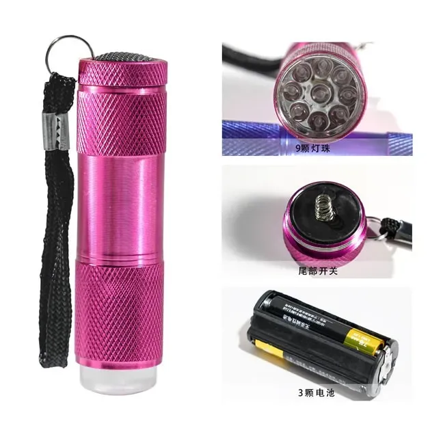 Mini torcia nails rosa con silicone, lampada portatile 9 LEDuv, unghie Altro, UTENSILI unghie.