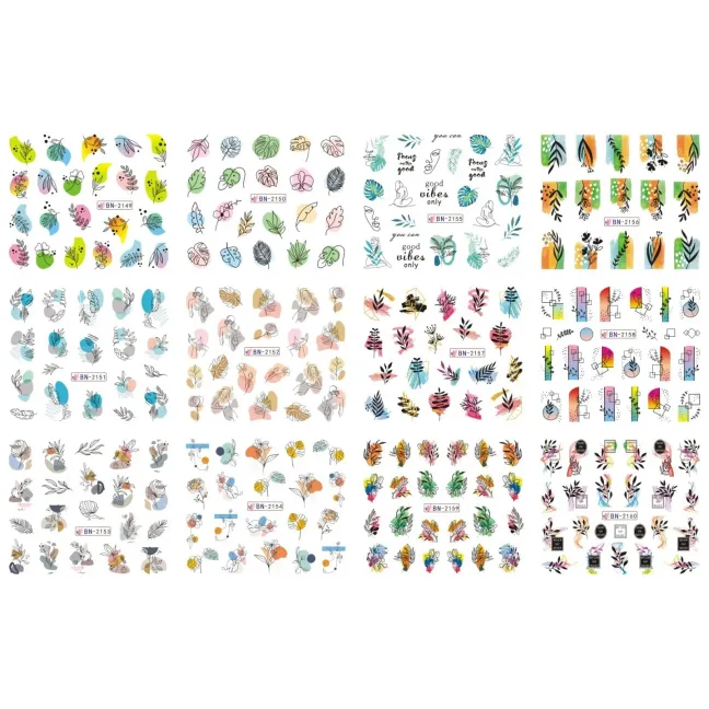 Foglio completo 12 Water decal tema GOOD VIBES, unghie Altro, OUTLET unghie.