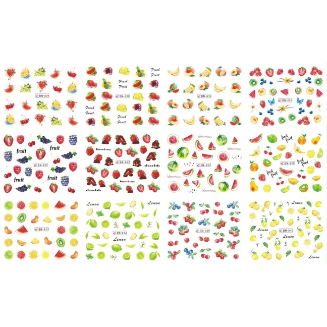 Foglio completo 12 Water decal tema FRUTTA, unghie Altro, OUTLET unghie.