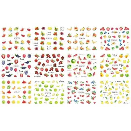 Foglio completo 12 Water decal tema FRUTTA, unghie Altro, OUTLET unghie.