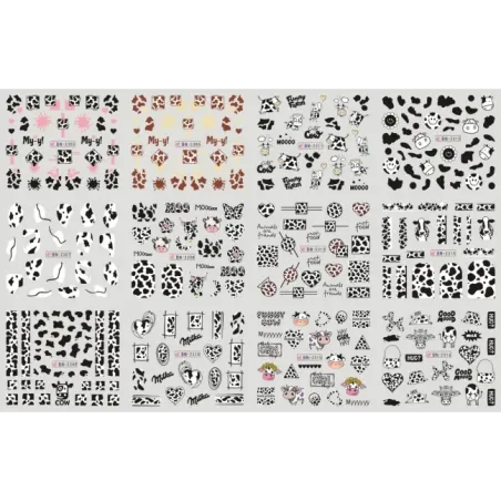 Foglio completo 12 Water decal tema MUCCA, unghie Altro, OUTLET unghie.
