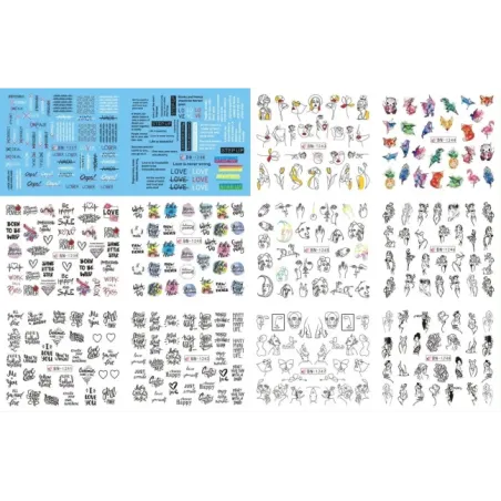 Foglio completo 12 Water decal tema SCRITTE x DONNE, unghie Altro, OUTLET unghie.