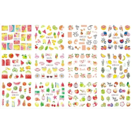 Foglio completo 12 Water decal tema FRUTTA ANNUALE, unghie Altro, OUTLET unghie.