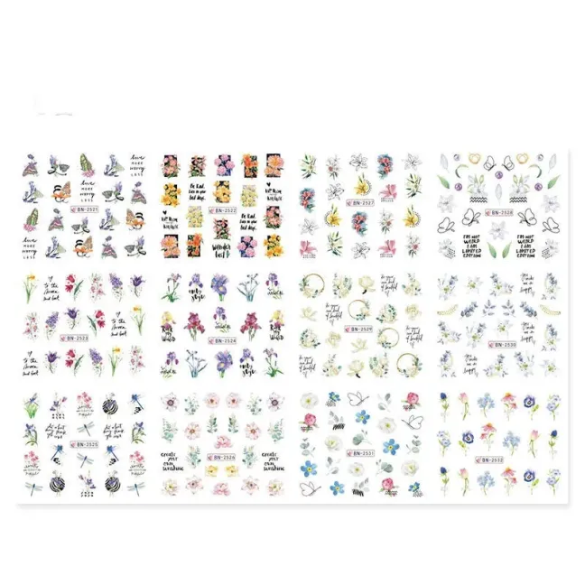 Foglio completo 12 Water decal tema ELEGANT SPRING, unghie Altro, OUTLET unghie.