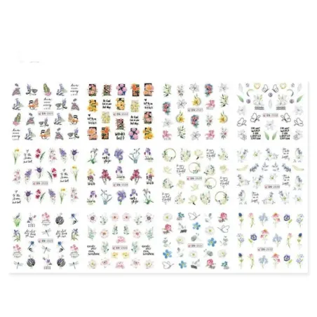 Foglio completo 12 Water decal tema ELEGANT SPRING, unghie Altro, OUTLET unghie.