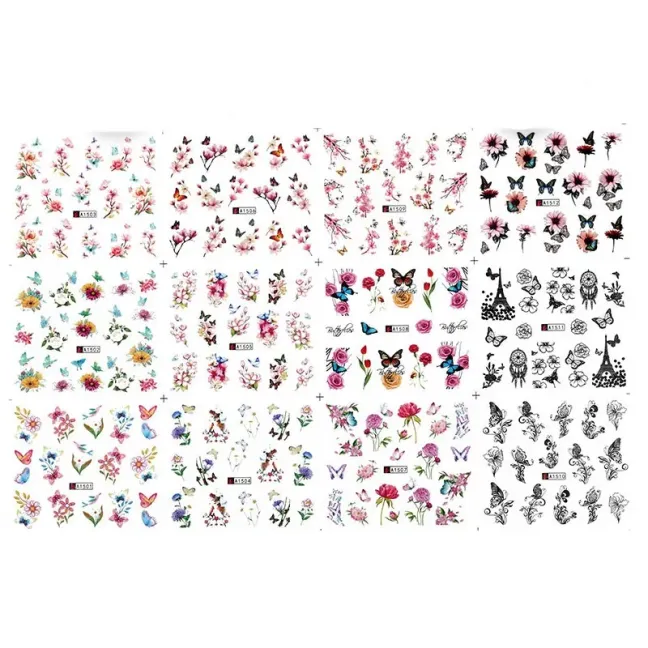Foglio completo 12 Water decal tema PRIMAVERA A PARIGI, unghie Altro, OUTLET unghie.