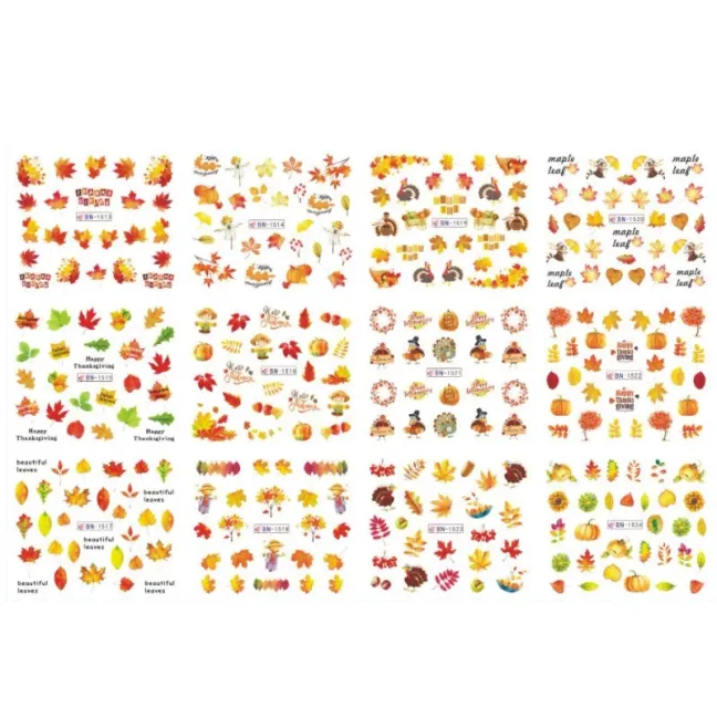 Foglio completo 12 Water decal tema AUTUNNO, unghie Altro, OUTLET unghie.