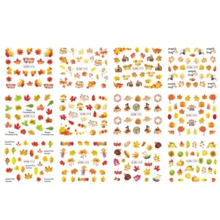 Foglio completo 12 Water decal tema AUTUNNO, unghie Altro, OUTLET unghie.