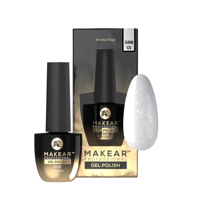 Base ibrida glitter RUBBER SPARKLING LYRA Makear 8 ml, unghie Makear, BASI & TOP unghie.