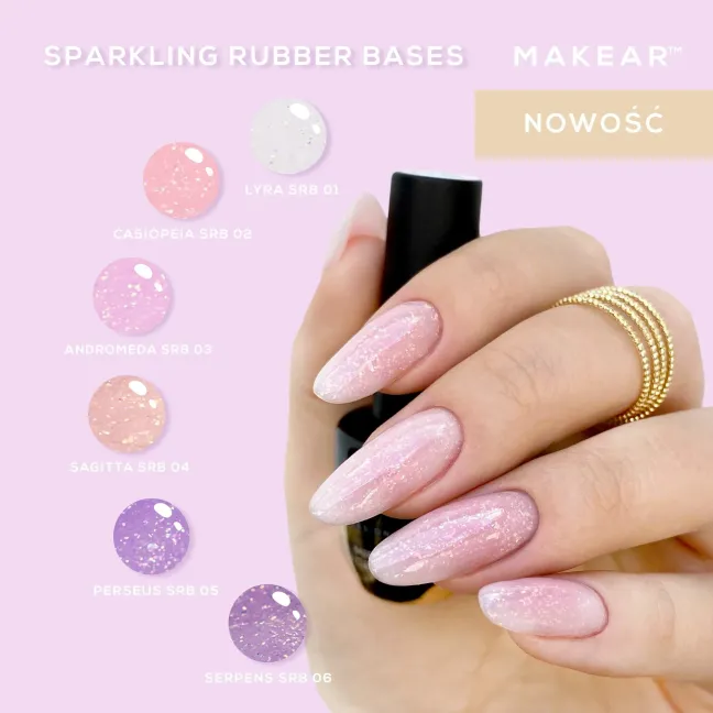 Base ibrida glitter RUBBER SPARKLING SERPENS Makear 8 ml, unghie Makear, BASI & TOP unghie.
